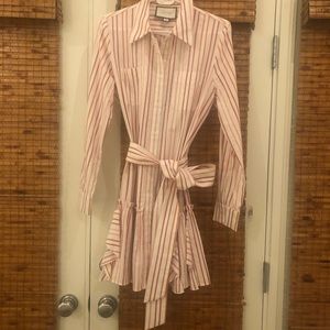 Alexis red and white front button dress